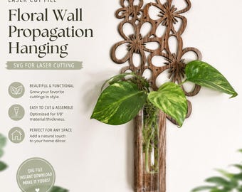 Estación de propagación floral de pared SVG / Archivo de maceta colgante para corte láser / Jarrón de madera para propagación de plantas / Glowforge SVG / Decoración de pared moderna