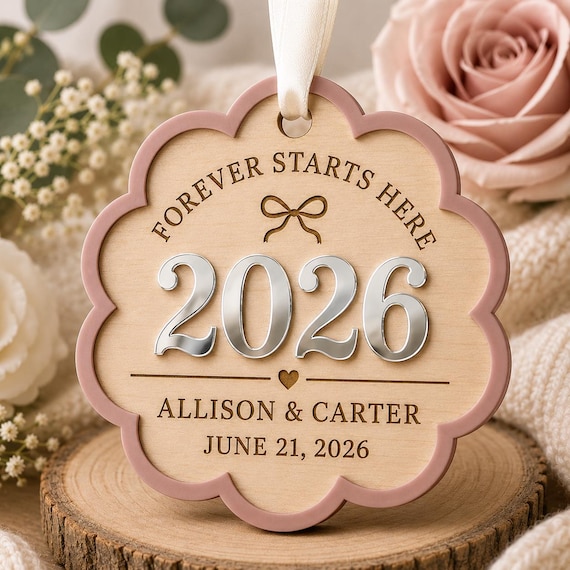 Wedding Ornament SVG | Forever Starts Here Ornament | Layered Wedding SVG | Personalized Wedding Keepsake | Laser Cut SVG File