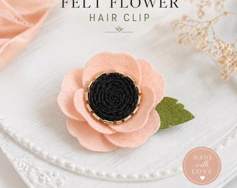 Felt Flower Hair Clip Handmade Floral Hair Accessory for Girls | Boho Baby Headpiece | Neutral Flower Clip for Photos and Gifts