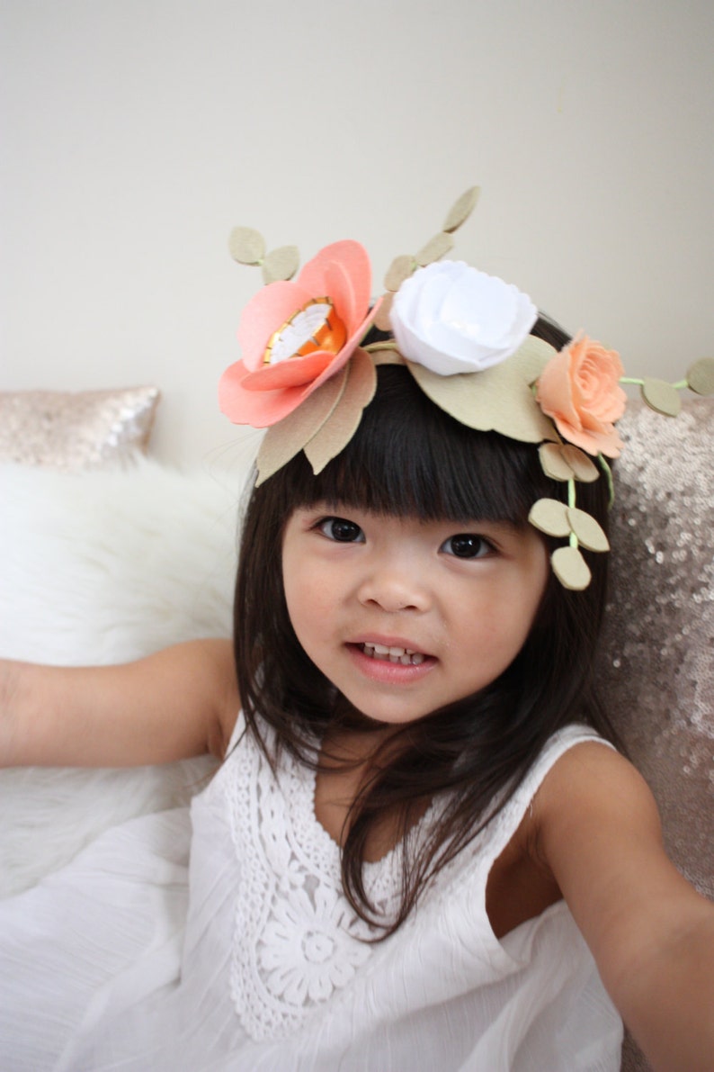 Felt Flower Crown / Flower Girl Crown / Peach Flower Crown / Etsy