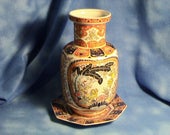Vintage Chinese Lion Dog Vase with Resting Plate by EKEN - Foo Dog Vase, Free Shipping (182)