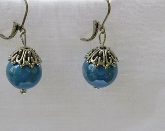Blue /White Ceramic Earrings, Small Dangle Earrings, Drop Earrings