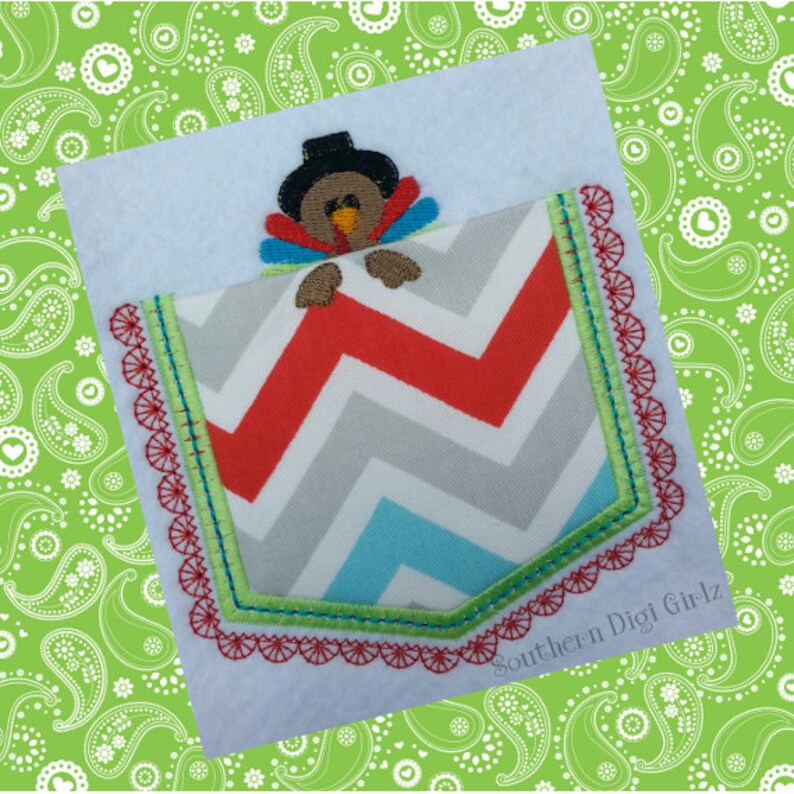 Turkey pocket peeker applique embroidery design instant  etsy