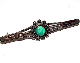 Old Pawn Navajo Sterling Silver Turquoise Fred Harvey Era Brooch Pin