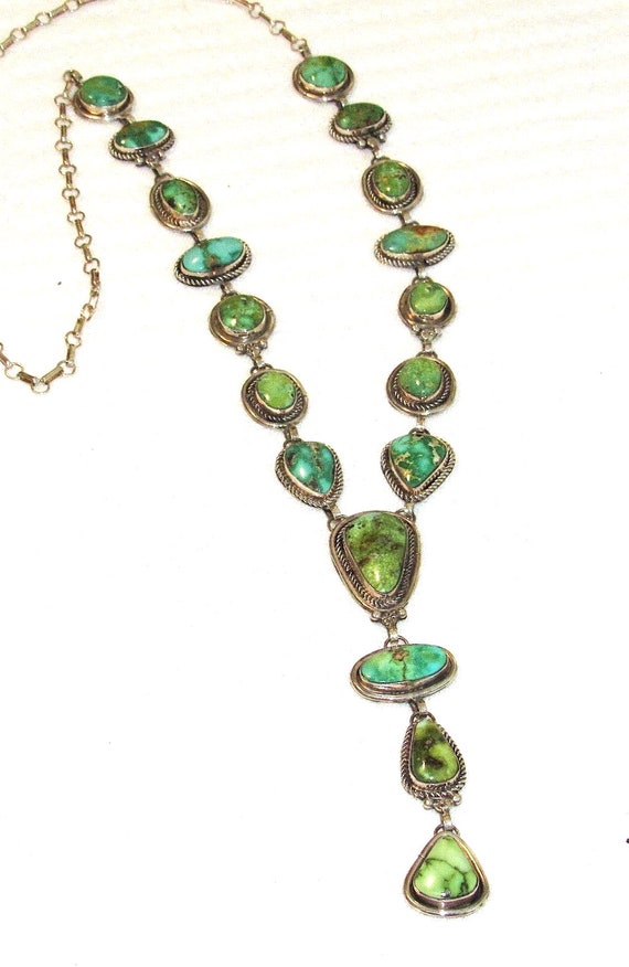 Navajo Sonoran Gold Mine Green Turquoise Lariat Ne