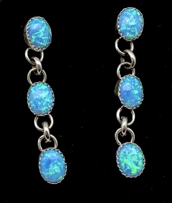 Zuni Opal Sterling Silver Dangle Statement Earrin… - image 1
