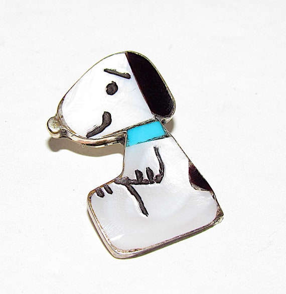 Rare Zuni SNOOPY Peanuts Sterling Silver Inlaid St