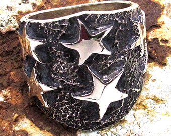 Navajo Stars Ring Size 8 Sand Cast Tufa Cast Sterling Silver K Yazzie