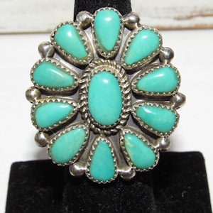 Navajo Royston Turquoise Statement Cluster Ring Sz 6 Sterling Silver