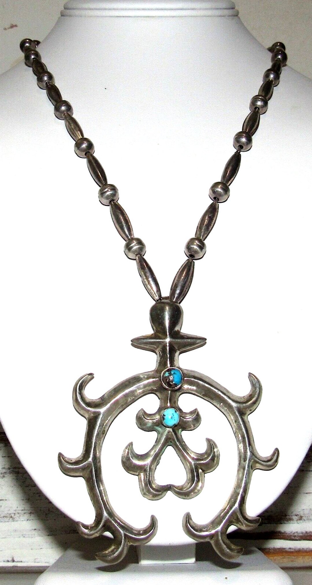 VTG Navajo Squash Blossom Necklace Sand Cast Naja Sterling Etsy