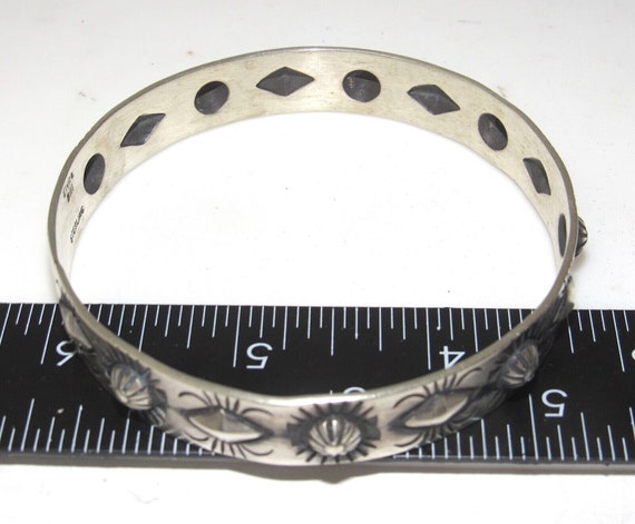 Navajo Bangle Bracelet Sterling Silver Repousse D… - image 6