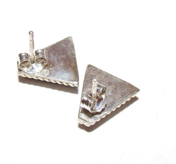 Vintage Southwest Native Tribal Sterling Silver Inlay Turquoise MOP Jet Post Earrings