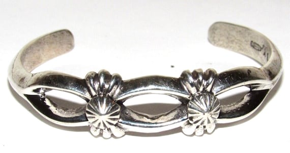 Navajo Sterling Silver Sand Cast Cuff Bracelet Bennet Yazzie