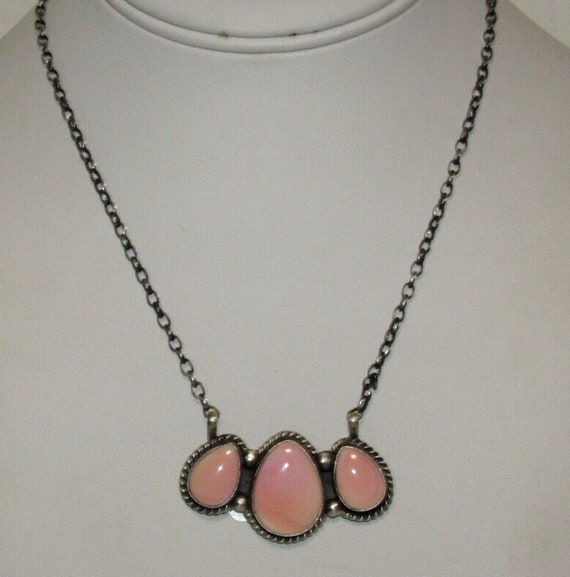 Navajo Pink Conch Cluster Bar Necklace Sterling S… - image 3