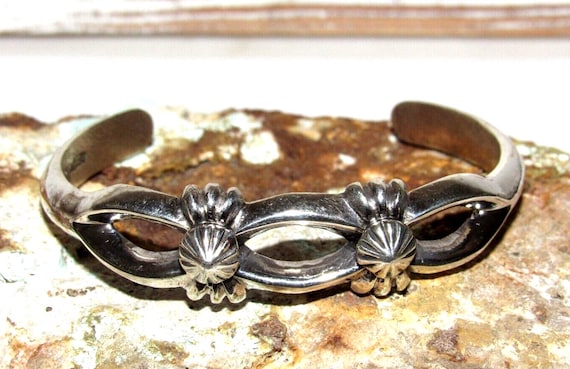Navajo Sterling Silver Sand Cast Cuff Bracelet Bennet Yazzie