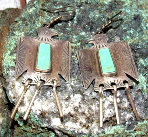 VTG Navajo Thunderbird Earrings Hand Stamped Ster… - image 2
