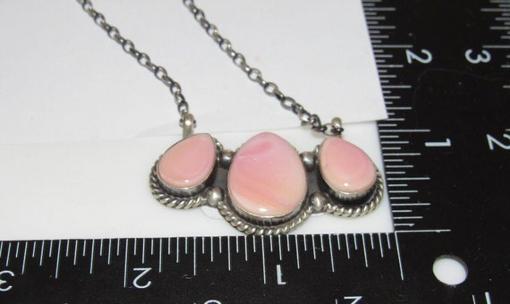 Navajo Pink Conch Cluster Bar Necklace Sterling S… - image 5