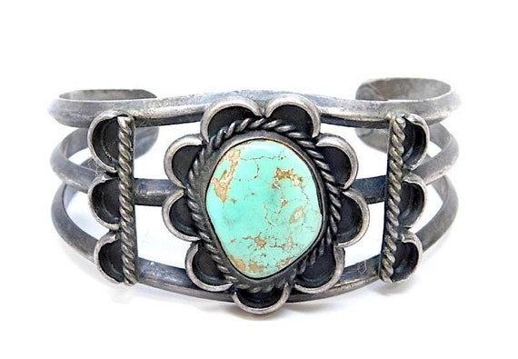 Old Pawn Navajo Dry Creek Turquoise Cast Sterling Silver Cuff Bracelet Native American Old Pawn