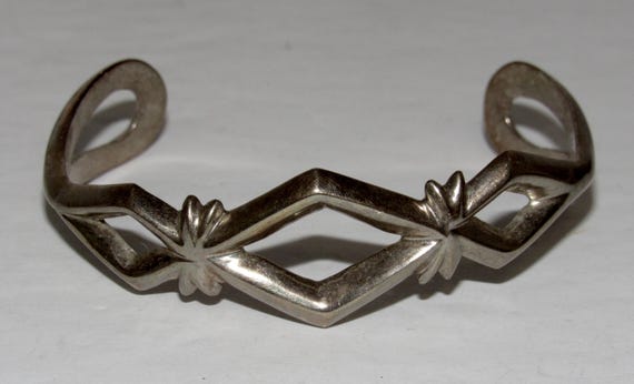 Vintage Navajo Sterling Silver Sand Cast Cuff Bracelet B. Yazzie