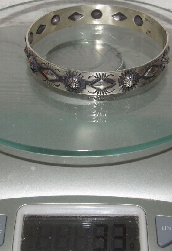 Navajo Bangle Bracelet Sterling Silver Repousse D… - image 5