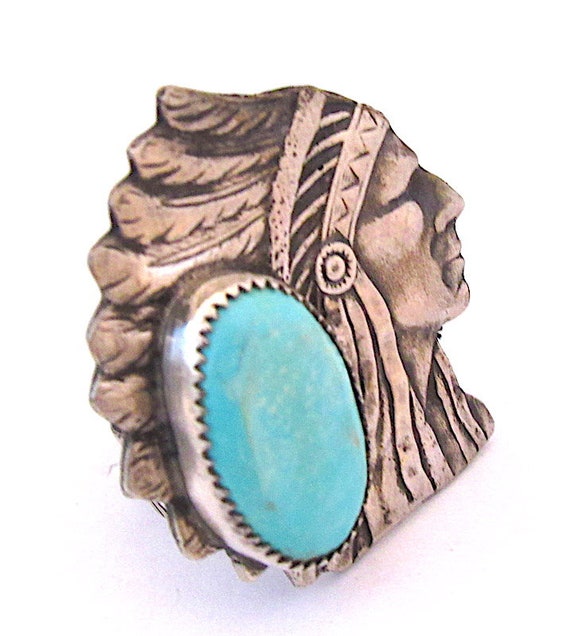 Navajo Indian Chief Ring Size 9 Sterling Silver Tu