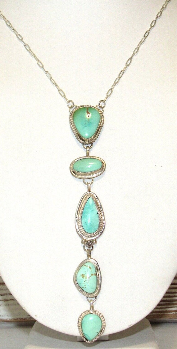 Navajo Carico Lake Turquoise Lariat Necklace Sterl