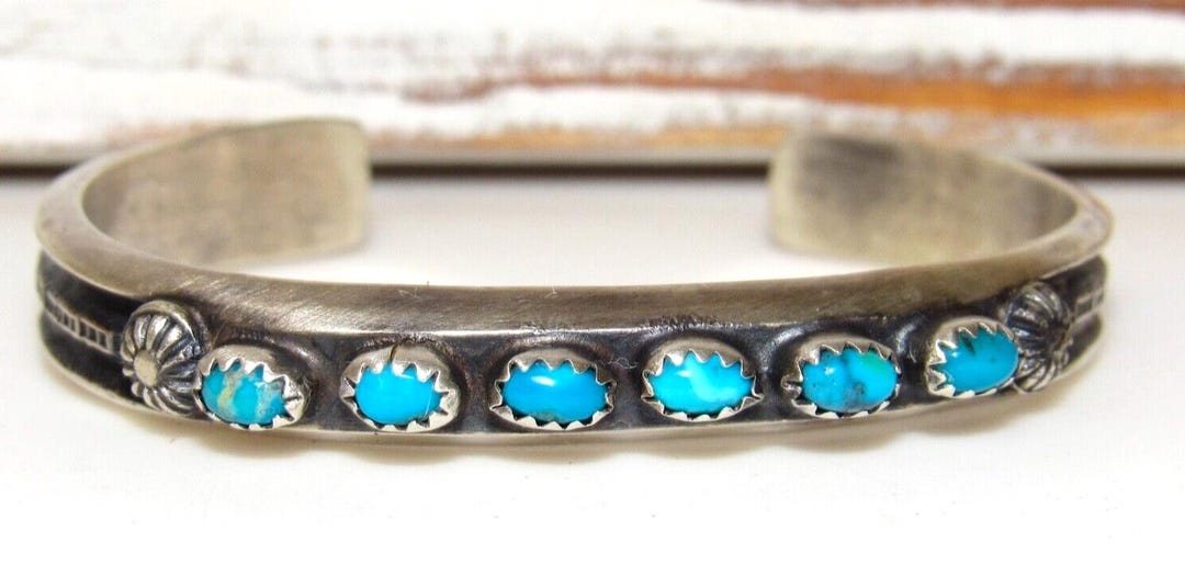 Navajo Kingman Turquoise Stacker Cuff Bracelet Sterling Silver M ...