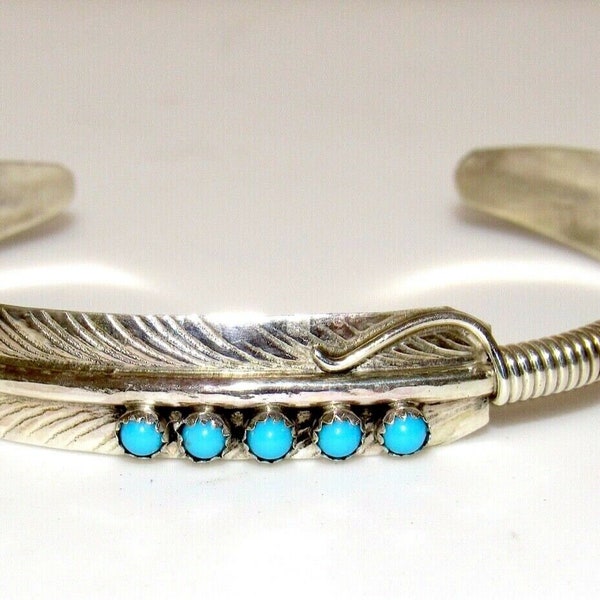 Navajo Sterling Feather Turquoise Bracelet Silver Native American B. Begay Spiritual Jewelry