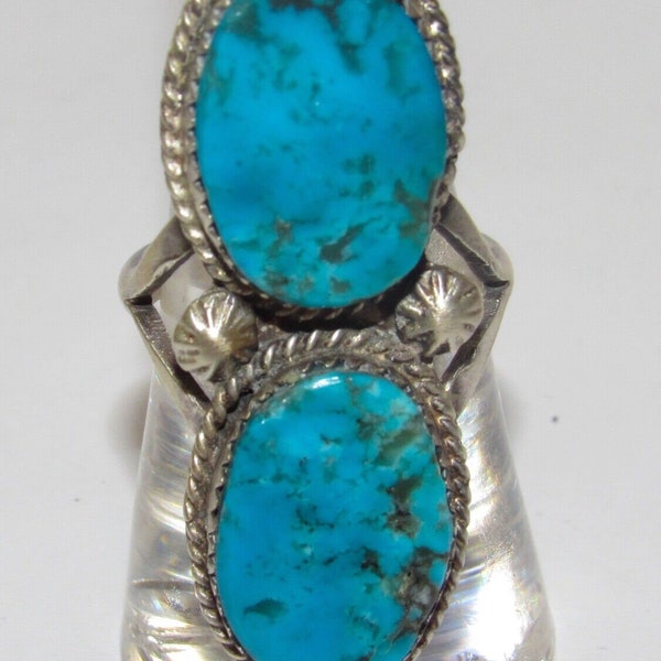 Navajo Kingman Turquoise Statement Ring Sz 8 Sterling Silver Signed