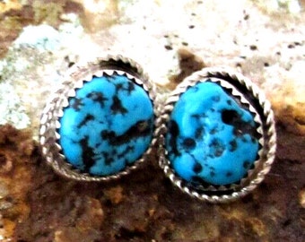 Navajo Kingman Turquoise Post Earrings Sterling Silver