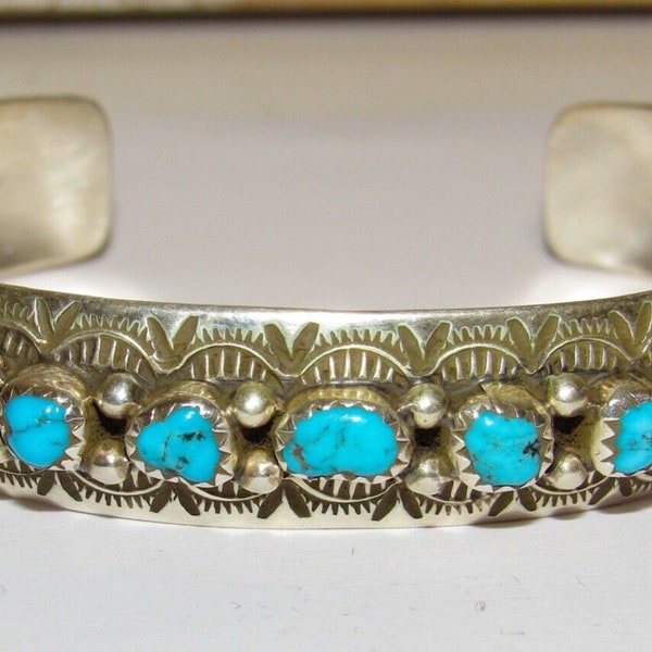 Navajo Kingman Turquoise Stacker Cuff Bracelet Sterling Silver Grace Silver