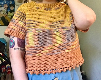 Crochet top pattern, TTK Crop Top, XS-5XL crochet tee pattern, spring top, crochet woman's top pattern, top down crochet top, size inclusive