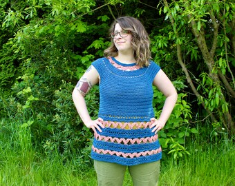 Crochet top pattern, Darya Tunic Top, XS-5XL crochet tee pattern, spring top, crochet woman's top pattern, crochet summer top, top down