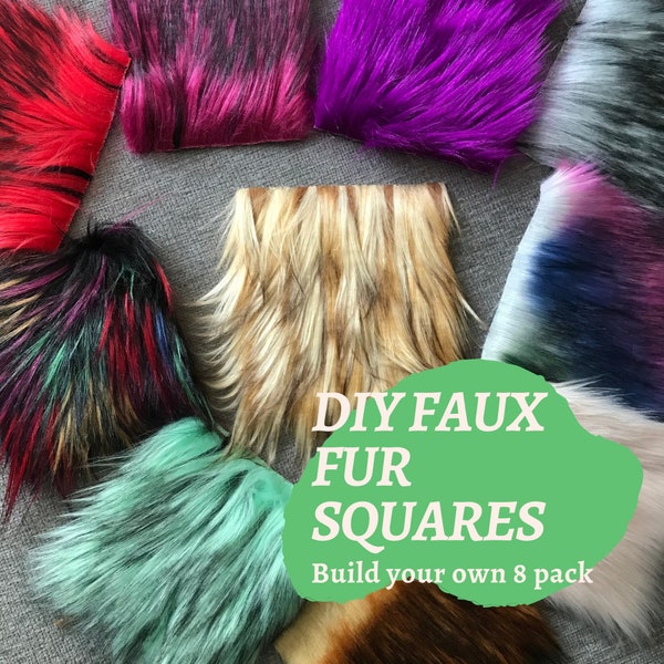 DIY Faux Fur Squares, build your own 8 pack, cut to order, do it yourself pompom, 4-6 inch pompom, diy pompom, diy faux fur pompoms,