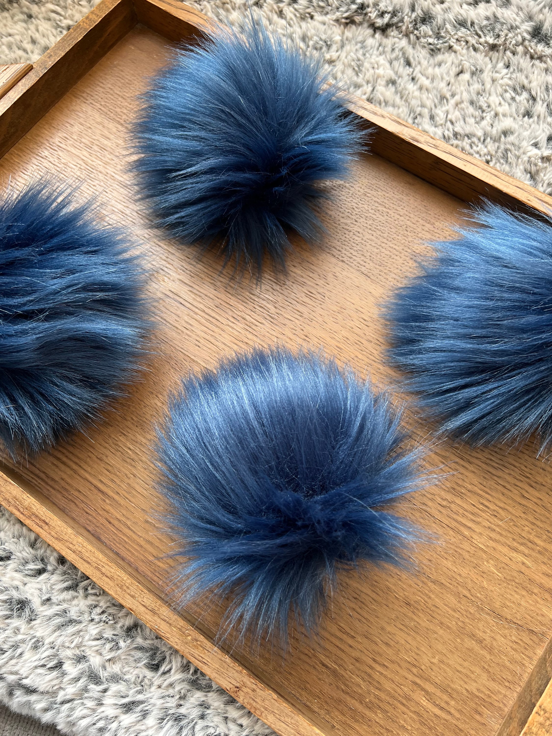 Dark Navy Blue Faux Fur Pom Poms for Knitted Hats Beanies Crafts or Key  Chains 4 Inch Fake Fur Pom Pon With Snap Button, Loop or Tie Strings 