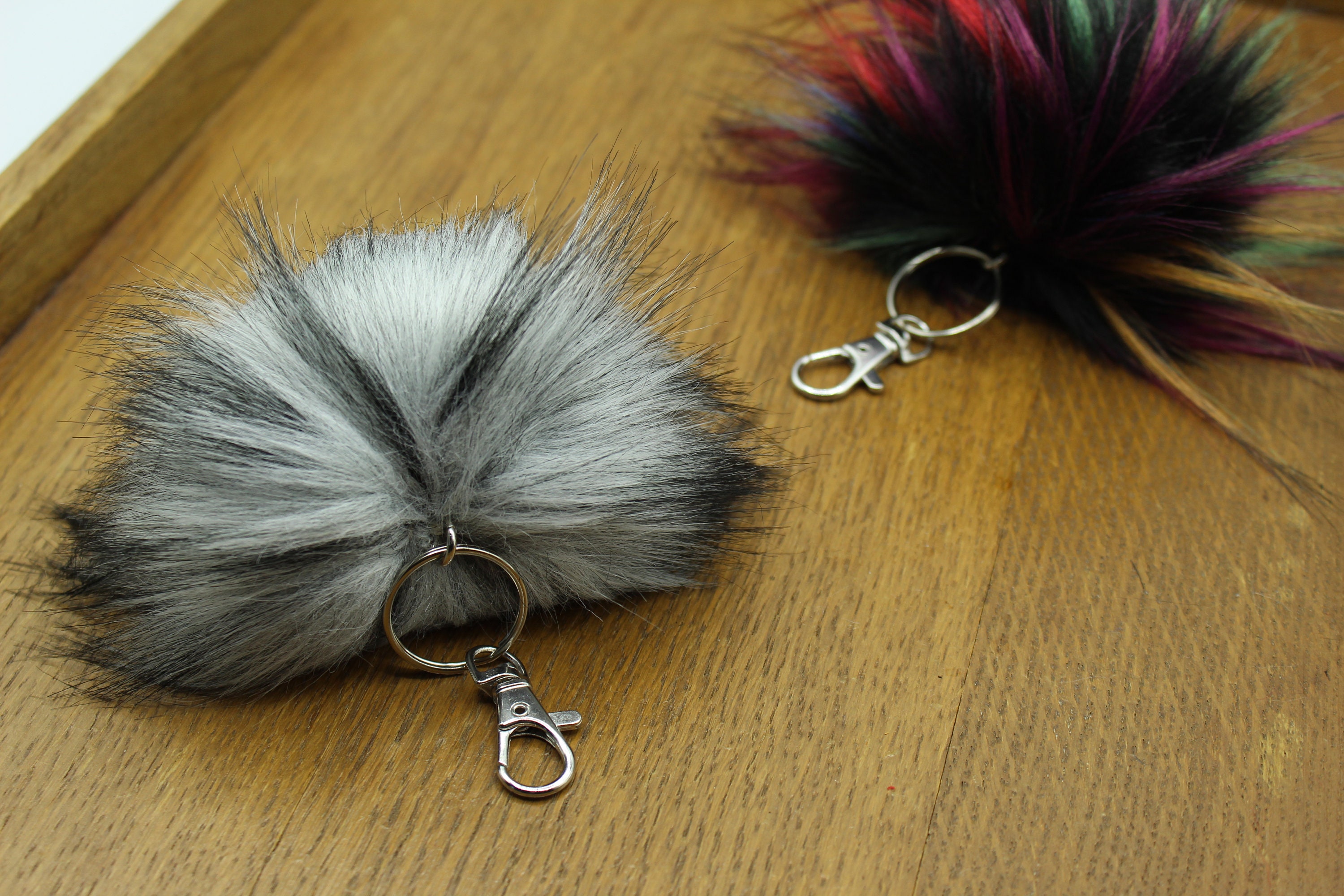 fluffy pom poms keychain