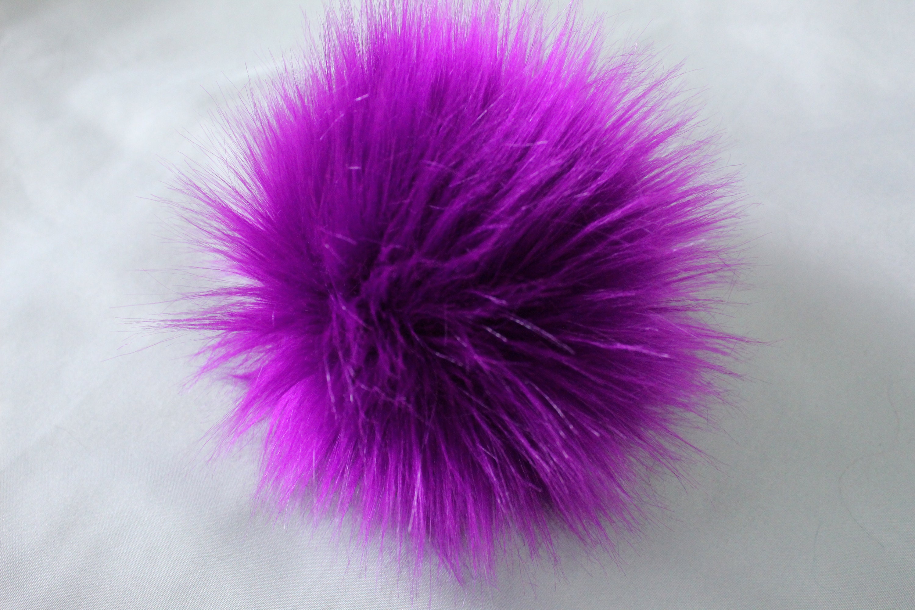 MADE TO ORDER Fun and funky rainbow blue purple faux fur pom pom with  wooden button