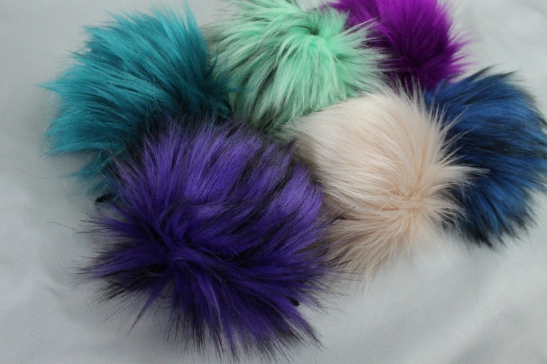 Set of 6 faux fur pompoms colorful faux pom poms DIY Faux Etsy