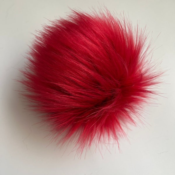 Écarlate, pompon en fausse fourrure fabriqué sur commande, luxe, pompon rouge vif, pompon de 4 à 6 pouces, fait main, pompon en fausse fourrure, végétalien, pompon rouge