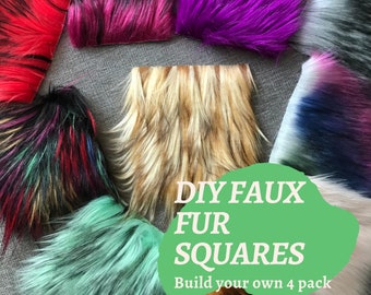 DIY Faux Fur Squares, build your own 4 pack, cut to order, do it yourself pompom, 4-6 inch pompom, diy pompom, diy faux fur pompoms,