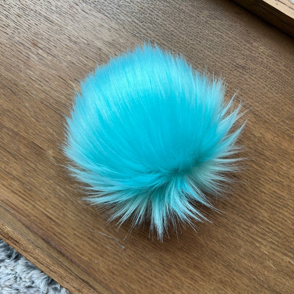 Turquoise, made to order faux fur pompom, Luxury, light blue pompom, 4-6 inch pompom, handmade, snap pompom, vegan fur, neon blue pompom