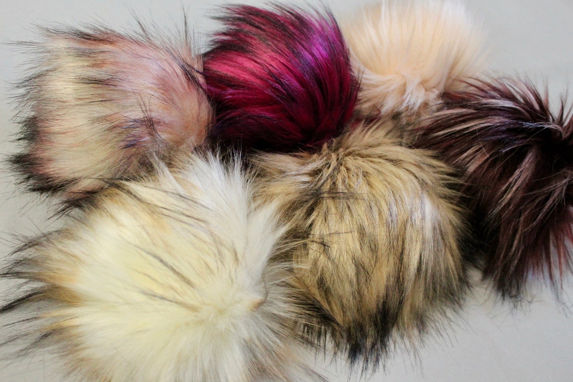 Set of 6 faux fur pompoms diy faux pom poms squares Etsy