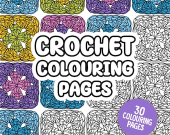 30 páginas para colorear de crochet: Diseños de cuadrados de la abuela (Descarga digital)