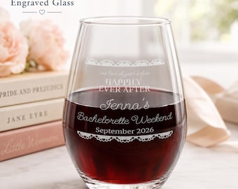 Copa de vino para despedida de soltera, recuerdo de despedida de soltera con temática de libros, copa grabada con la frase "El último capítulo de la novia".