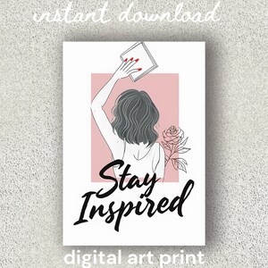 Stay Inspired Print: Bookish Girl Pink Art (Digital Download)
