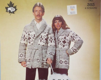 Cowichan Style Sweater Coat with Tie Belt White Buffalo Wool Knitting Pattern #303 - Digital PDF - Adult Sizes 34"-44" B2G1 Sale