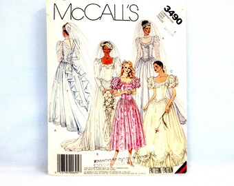 McCalls 9396 Misses Bridal & Bridesmaids Gowns Dresses Multi Size 14-16-18 Bust 36-38-40" Fully Gathered Flounce Bows Train Uncut FF 1987