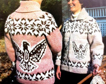 Cowichan Style Sweater Coat Knitting Pattern PDF- Sizes 34-44