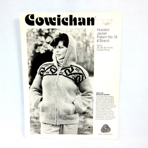 Cowichan #19 Hooded Sweater Coat Knit Pattern Adult Sizes 36-38-40 Digital PDF White Buffalo Wool plus Bonus "Design Your Own" B2G1 Sale