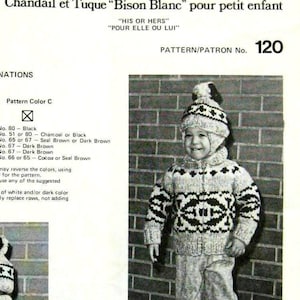White Buffalo Wool Cowichan Style Tiny Tot&#39;s Sweater & Toque Knitting Pattern #120 Sizes 2-4-6 Digital PDF B2G1 Sale